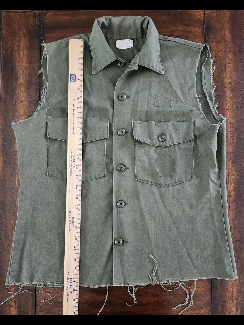 Sleeveless Military Utility Shirt Jacket in Olive